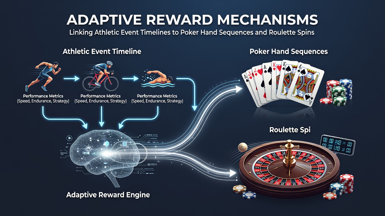 Analytics dashboard showing connections between athletic timelines, poker hands, and roulette patterns in mobile apps