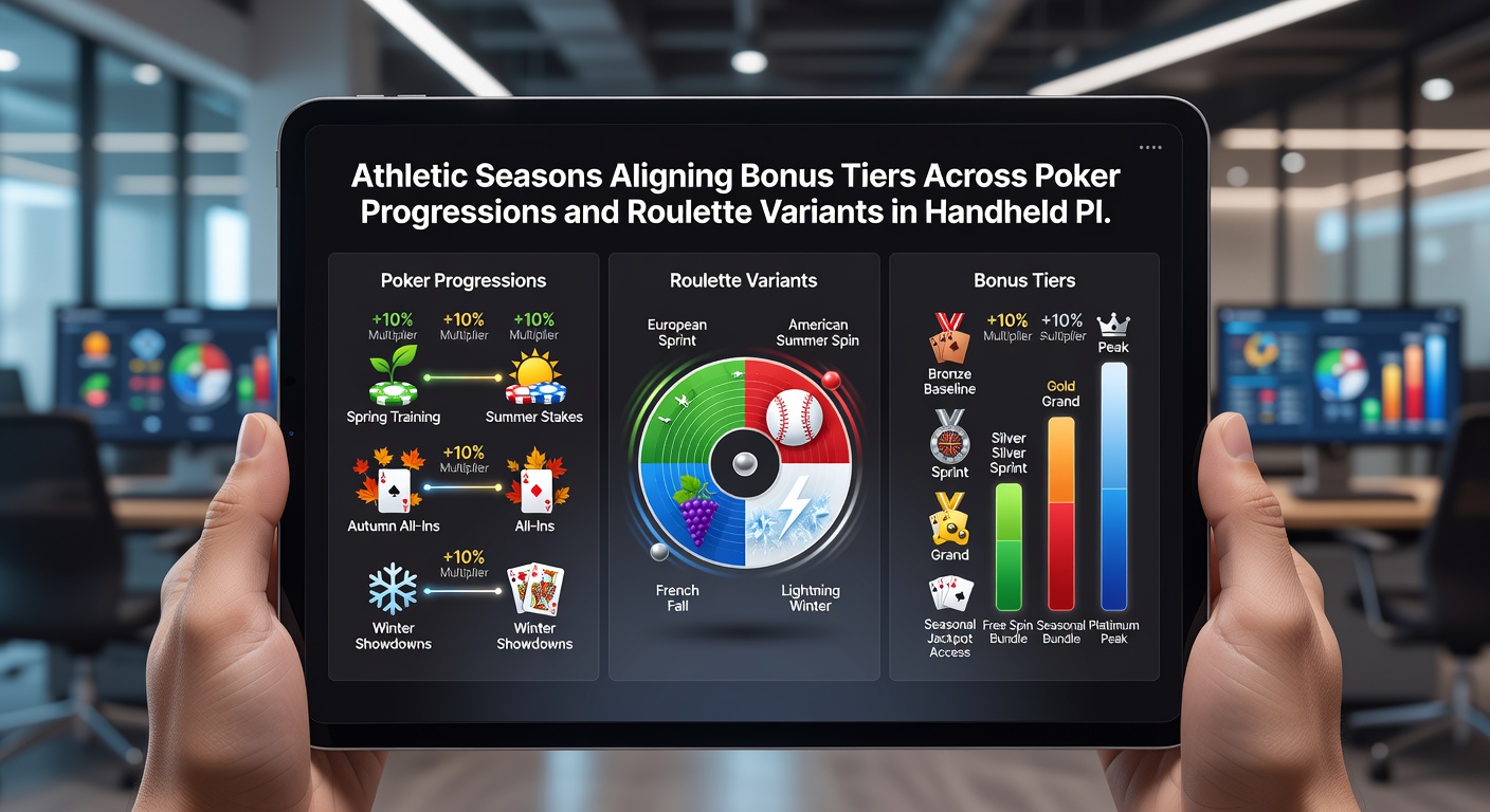 Handheld screen showing roulette wheel with seasonal bonus indicators and poker progression meter