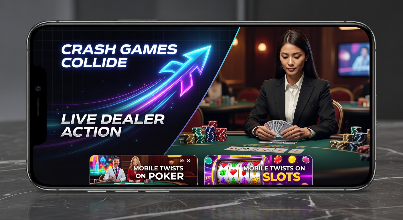 Mobile interface showing live dealer poker hand with overlaid crash multiplier graph