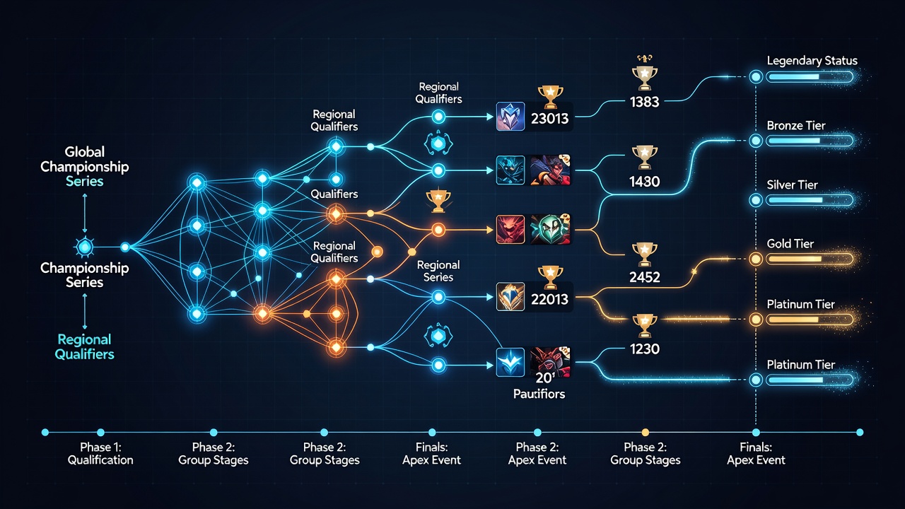 Illustration of mobile poker progression mechanics integrated with global tournament schedules and multiplier reward layers