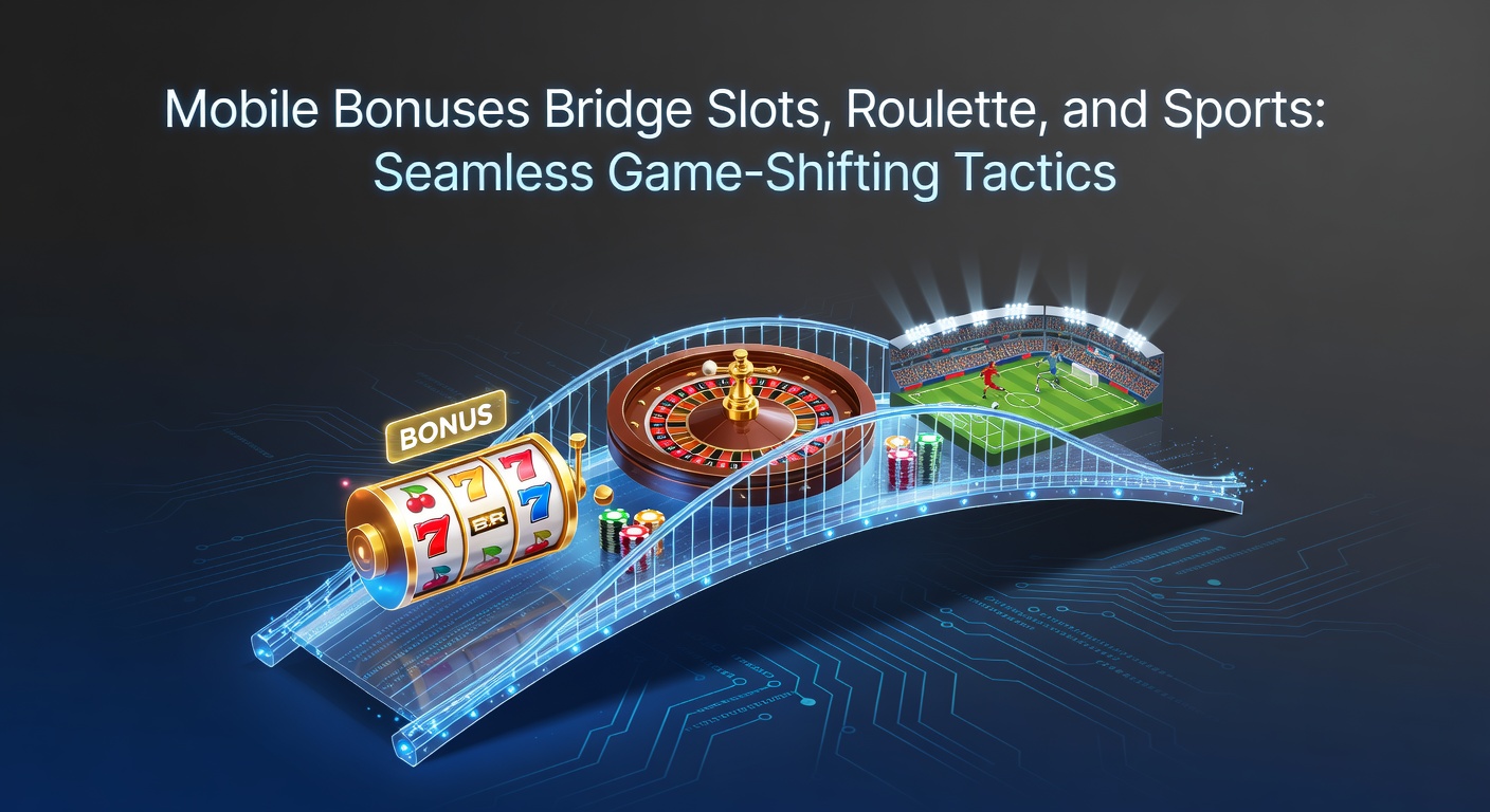 Mobile screen showing slots, roulette wheel, and sports betting odds transitioning seamlessly with bonus overlays