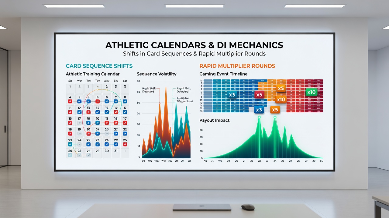 Mobile app dashboard displaying athletic calendar integration with card and multiplier game options